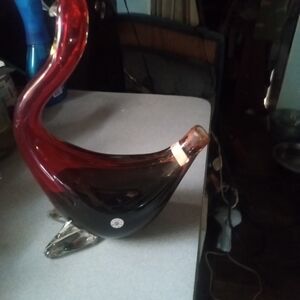 Hand blown glass goose filled with wine from 1957. Made in italy